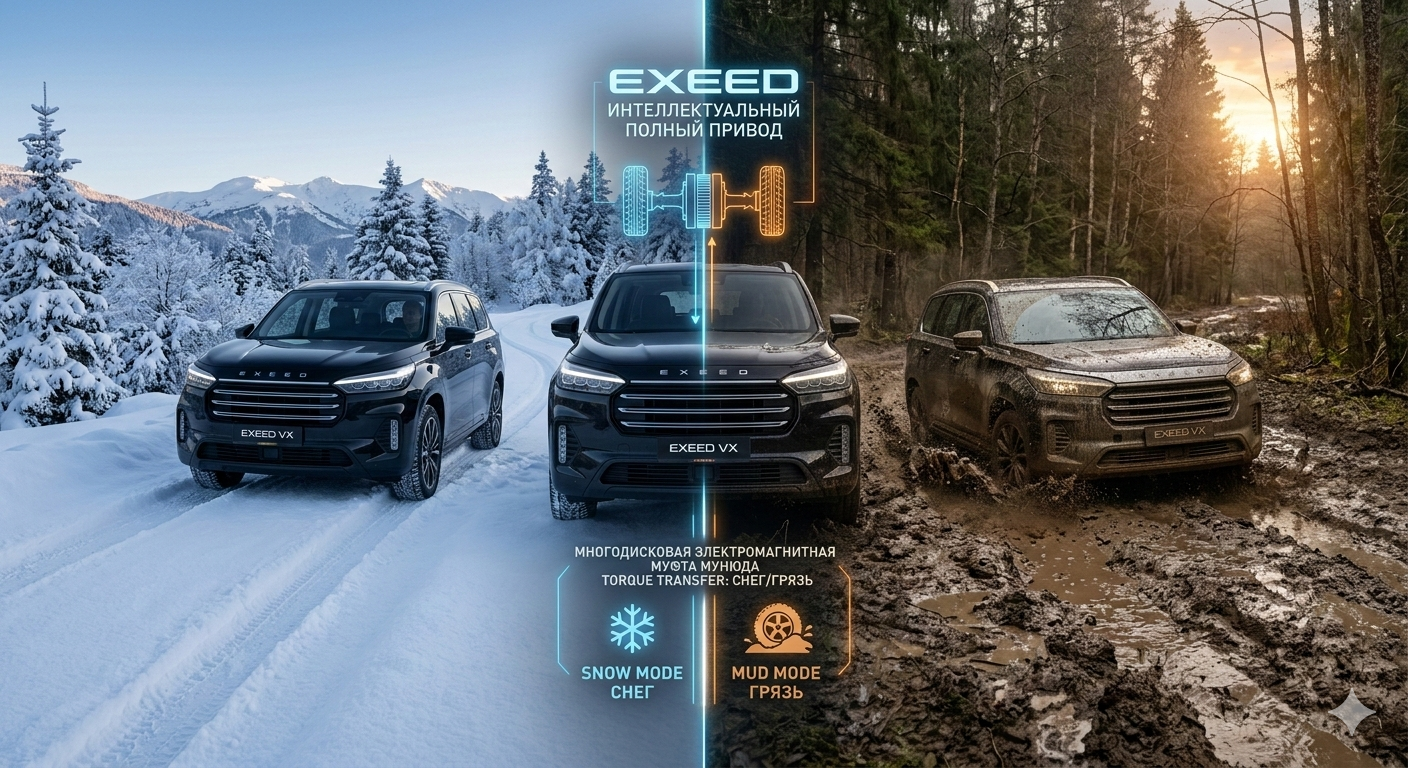 Интеллектуальный полный привод в EXEED: как работают режимы «Снег» и «Грязь»